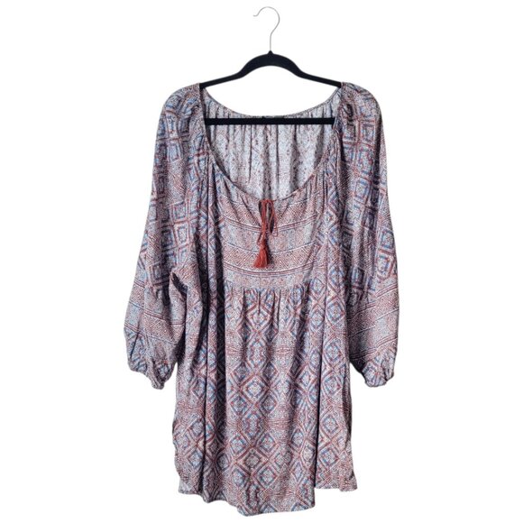 Natural Reflections Bohemian Geometric Print Tassel Tunic - Picture 1 of 9